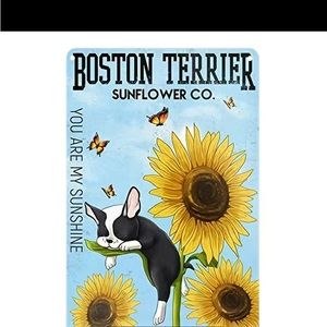 1pc Vintage Boston Terrier Sunflower For Restroom Bar Pub Club Cafe Metal Sign